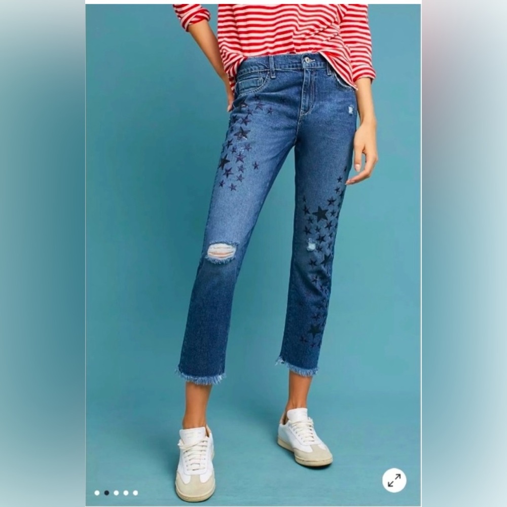 Pilcro and the Letterpress Starry Blue Cropped Jeans. Like new.